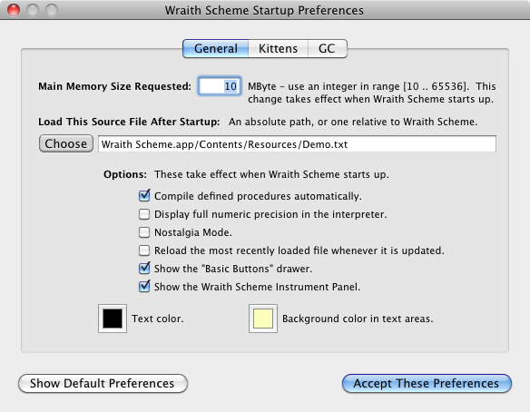 General Preferences Window
